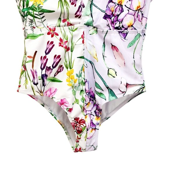 Floral V-Neck One-Piece Swimsuit With Ruffle Sleeves Size S - Picture 7 of 8
